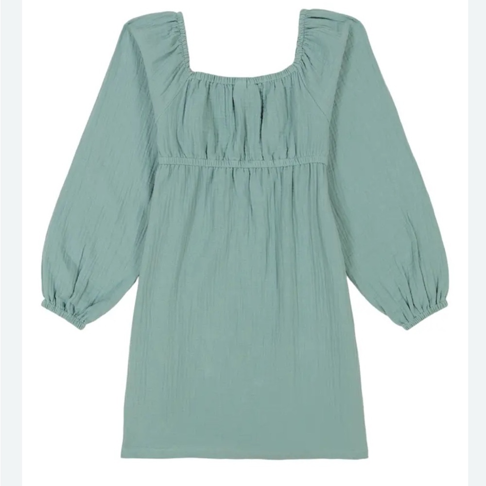 Roxy Kids' Mineral Blue Balloon Sleeve Dress – Girls Cotton Gauze| size S